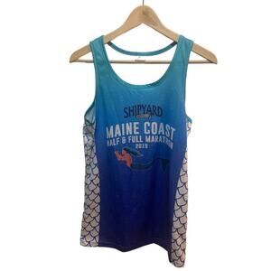 Marathon running race tank top shirt 2019 mermaid Maine shipyard beer blue Sz m